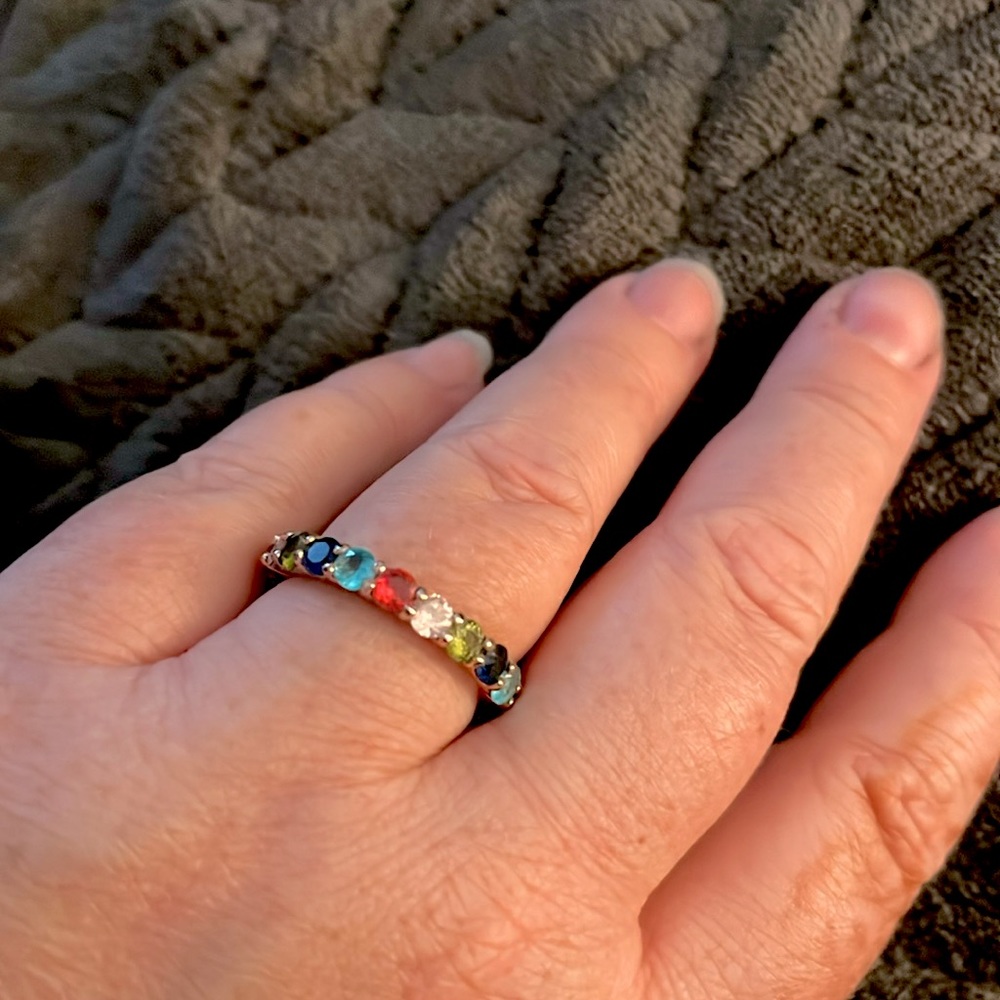 Multicolored Rhinestone Rainbow Ring Size 10